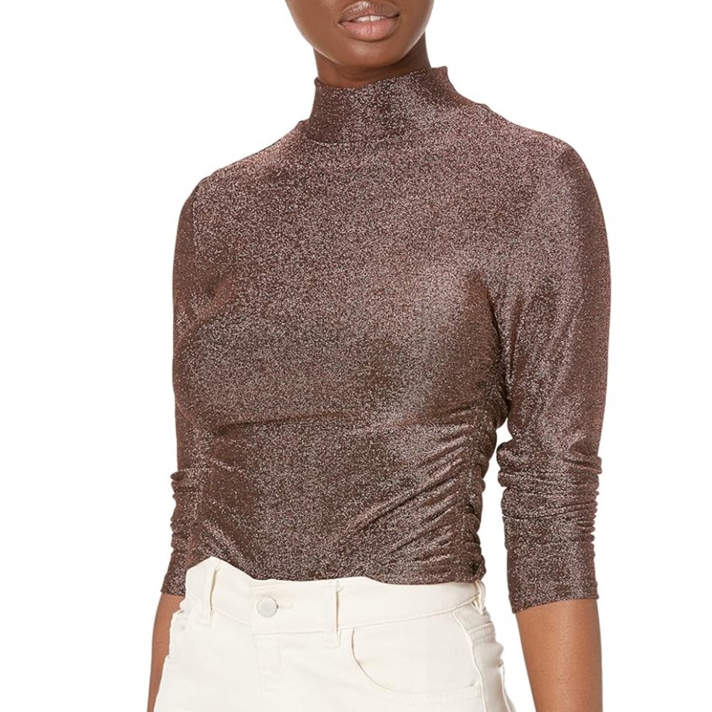 BB Dakota Metallic Brown Long Sleeve Top